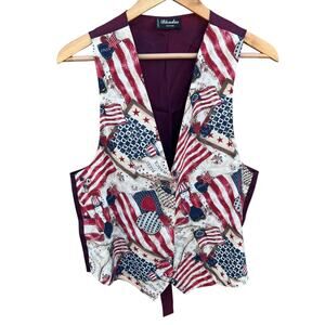 Blondies New York Women's Vintage Vest USA Flag Heart Print Size LARGE
